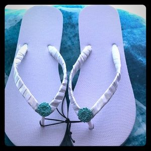 Bridal Satin Flip Flops with Flower